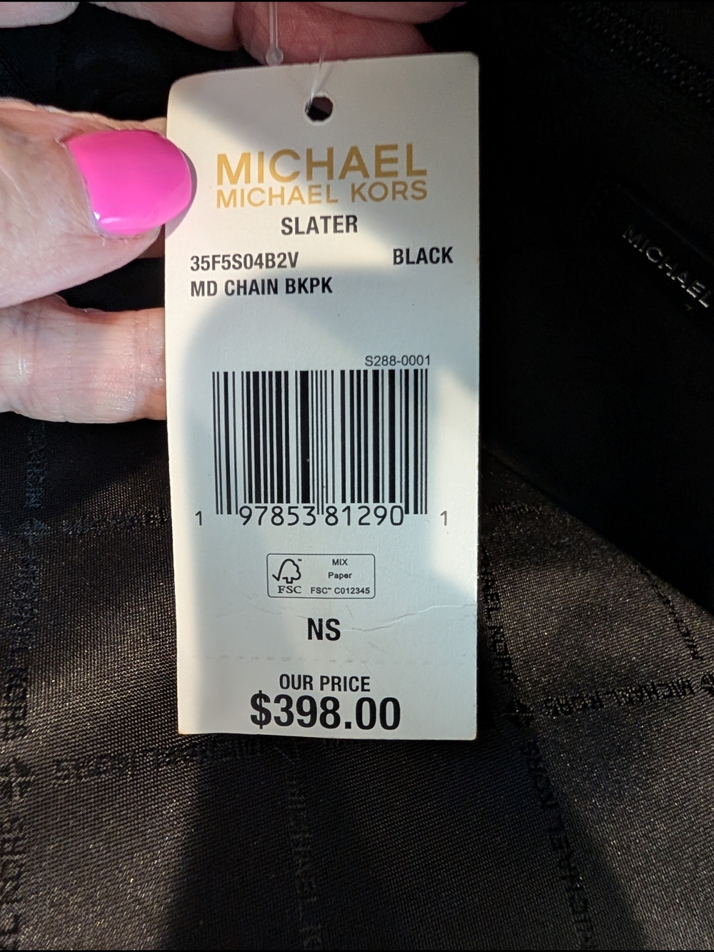 Michael Kors Black Slater Medium Leather Backpack with Chain Accent - Picture 4 of 4